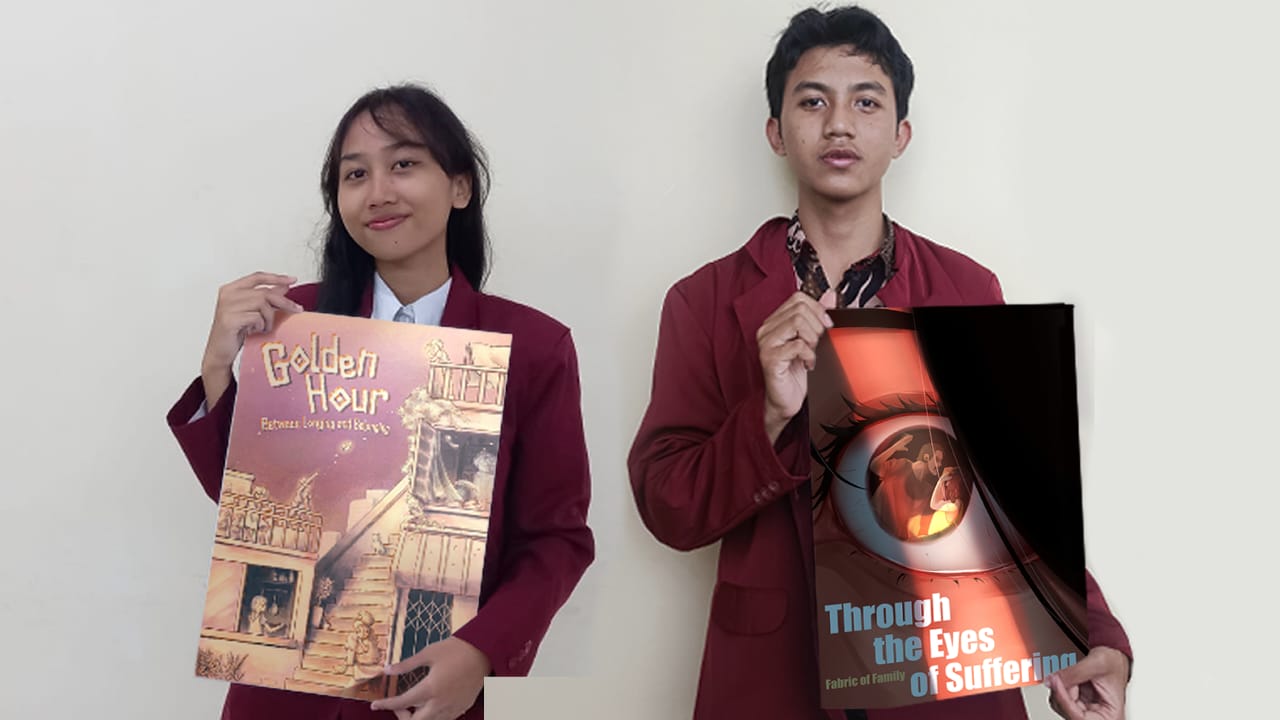 TERMOTIVASI: Imey dan Bagus memamerkan karyanya yang tembus pameran internasional.