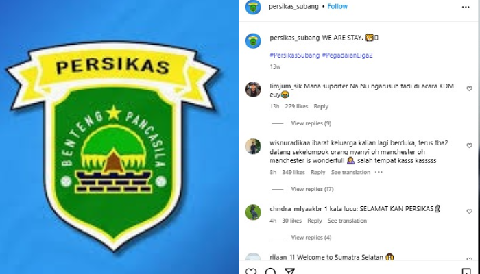 Akun Instagram Persikas Subang digeruduk netizen imbas sejumlah suporter yang mengganggu acara Gubernur Jabar Dedi Mulyadi.