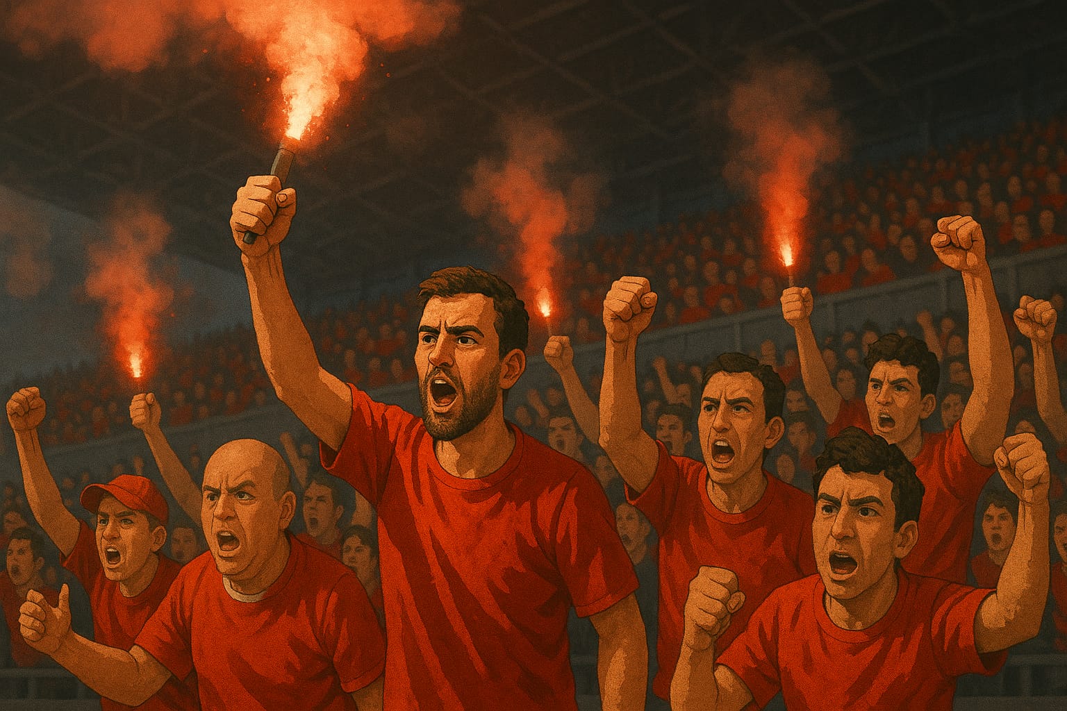 Ilustrasi suporter yang eufpriw mendujung klub kebanggaannya.