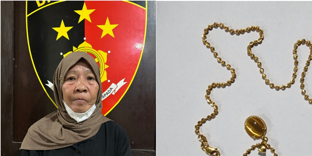 Supraptini, residivis penipuan perhiasan. Foto kanan, barang bukti emas palsu yang disita polisi.