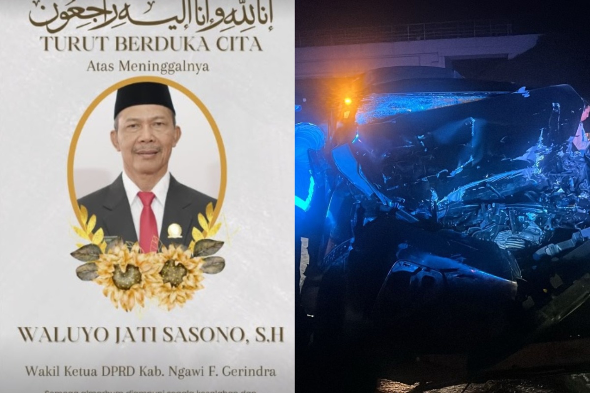 Wakil Ketua DPRD Ngawi, Waluyo Jati Sasono, meninggal dunia dalam sebuah kecelakaan maut yang terjadi di ruas Jalan Tol Solo&ndash;Ngawi