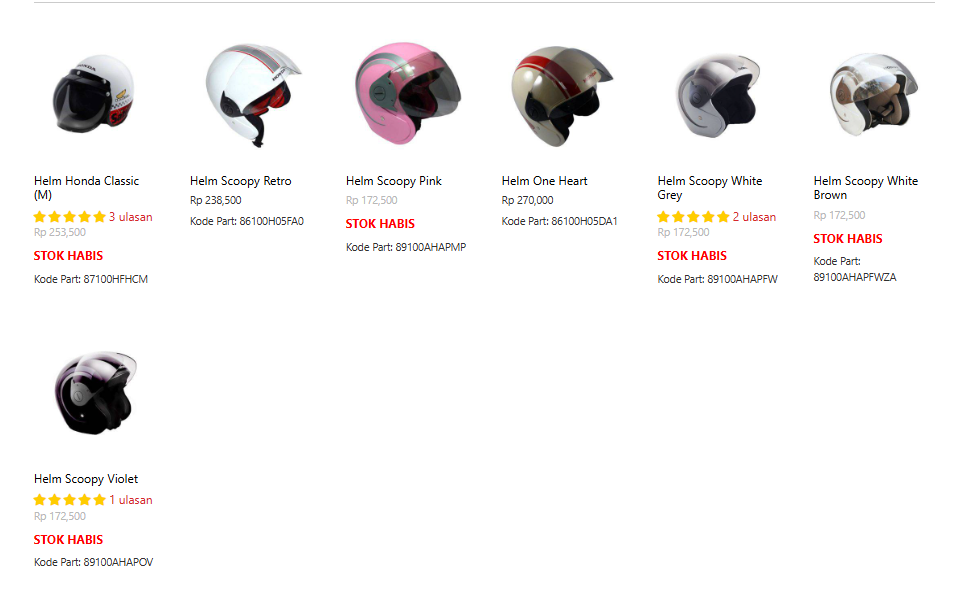 Deretan helm apparel untuk Honda Scoopy.