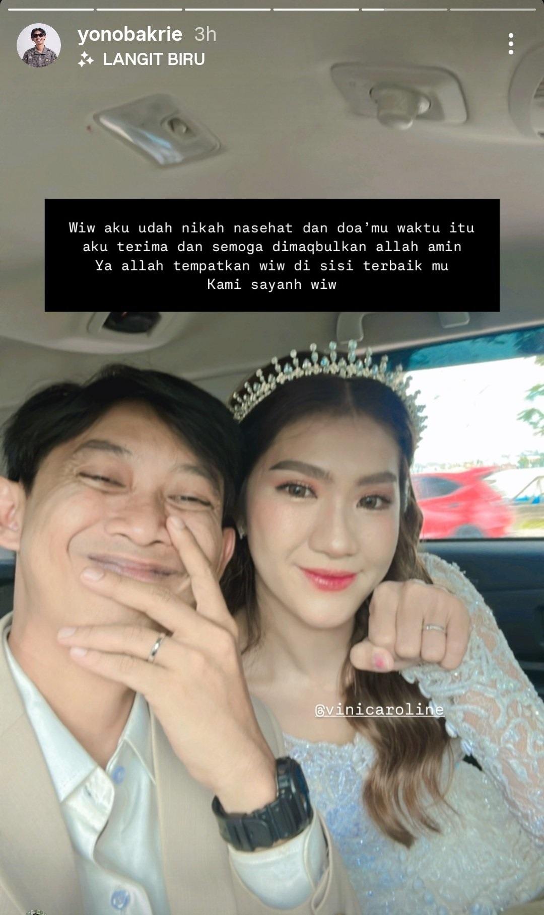 Lewat Instagram, Komika Yono Bakrie, resmi menikah dengan kekasihnya, Vini Caroline, Tetap Kenang Gusti Irwan Wibowo alias Gustiwiw
