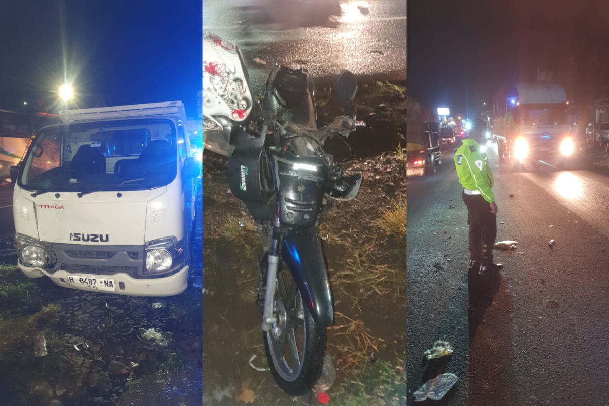 Kecelakaan di Gladagsari Boyolali libatkan Isuzu Traga dan motor. Satu orang tewas, dua luka. Polisi imbau jaga jarak aman