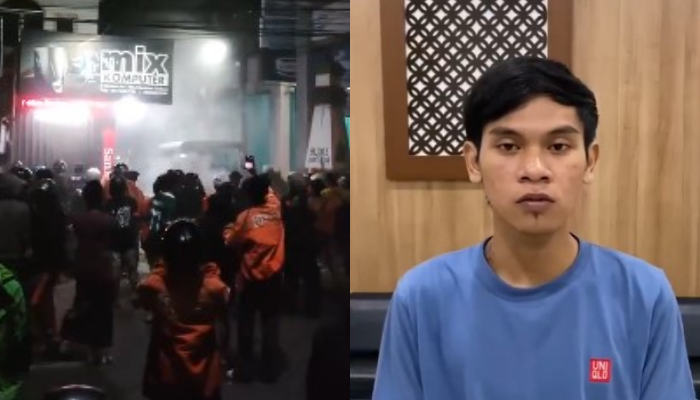 Ratusan driver ojol geruduk rumah mas pelayaran Takbirdha Tsalasiwi Wartyana (kanan), usai aniaya driver Shopee Food.
