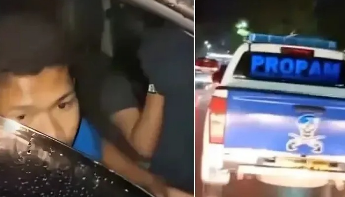 Sosok anak Plt Kasi Propam Polres Tapsel bersama perempuan, saat pakai mobil patroli.