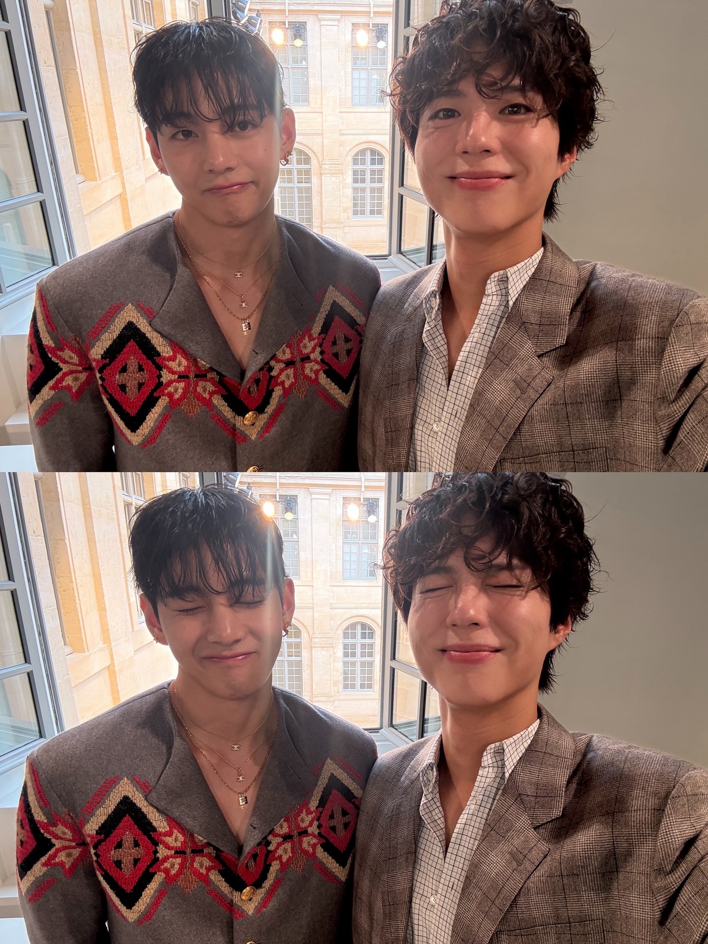 Awalnya, netizen hanya bisa menyaksikan kedekatan V dan Park Bo Gum yang pulang-pergi ke berbagai acara bersama untuk brand fashion tersebut