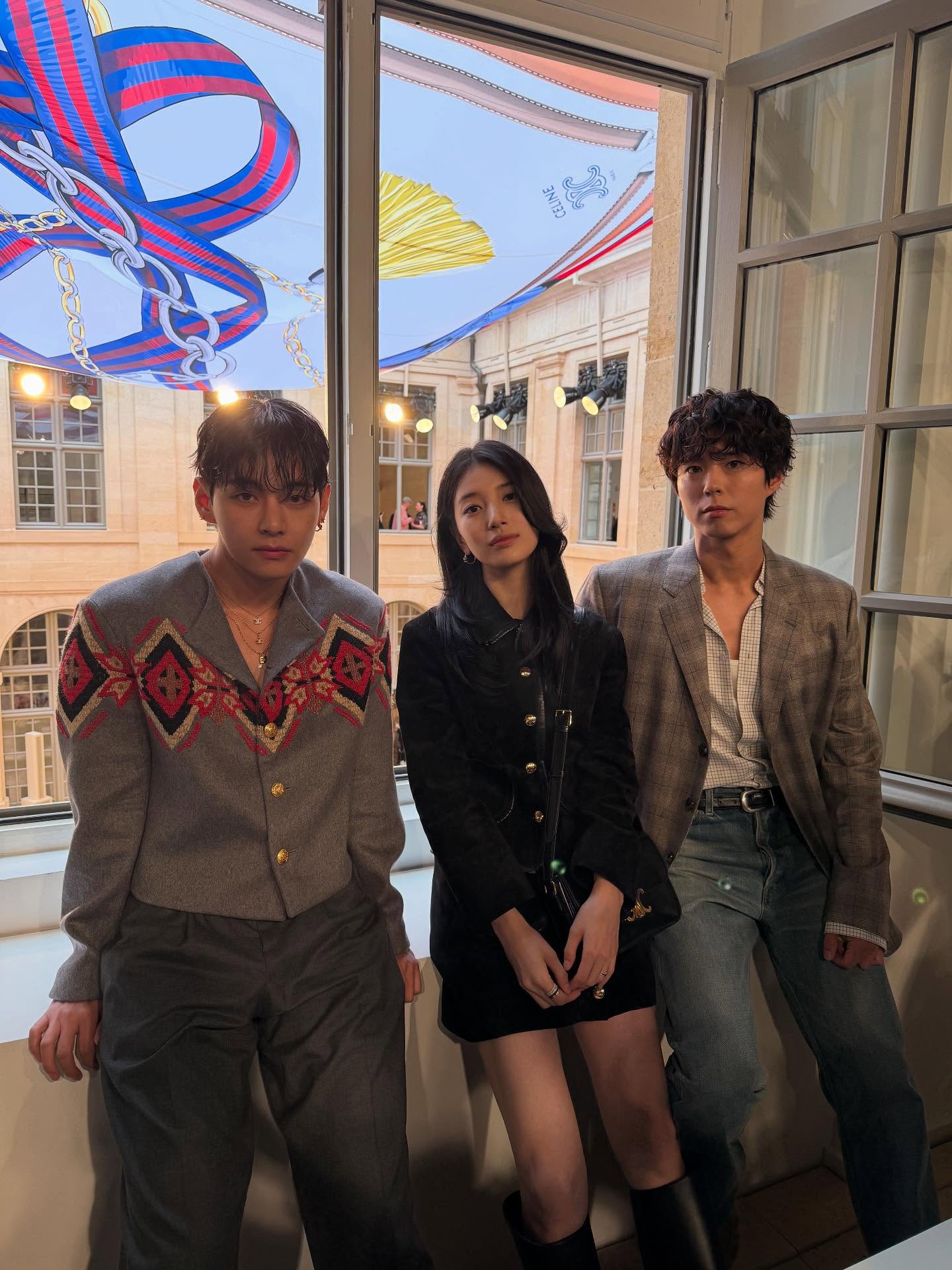V BTS, Suzy, dan Park Bo Gum sama-sama menghadiri Paris Fashion Week untuk brand CELINE yang digelar pada Minggu (6/7/2025) waktu setempat