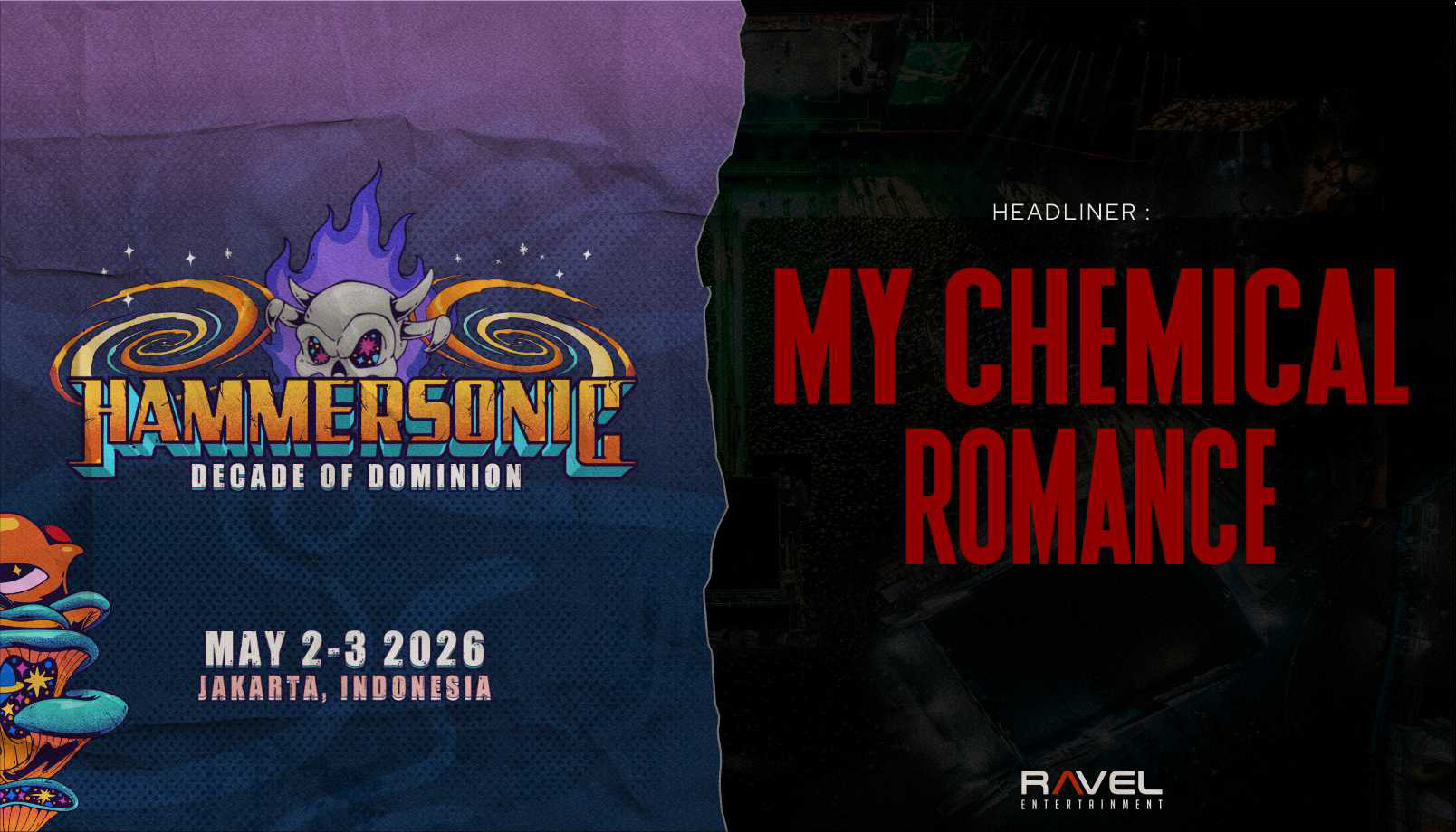 Link dan cara beli tiket My Chemical Romance di Hammersonic 2026 dibuka 9 Juli pukul 13.00 WIB. Cek harga dan jadwal tur lengkap di sini!