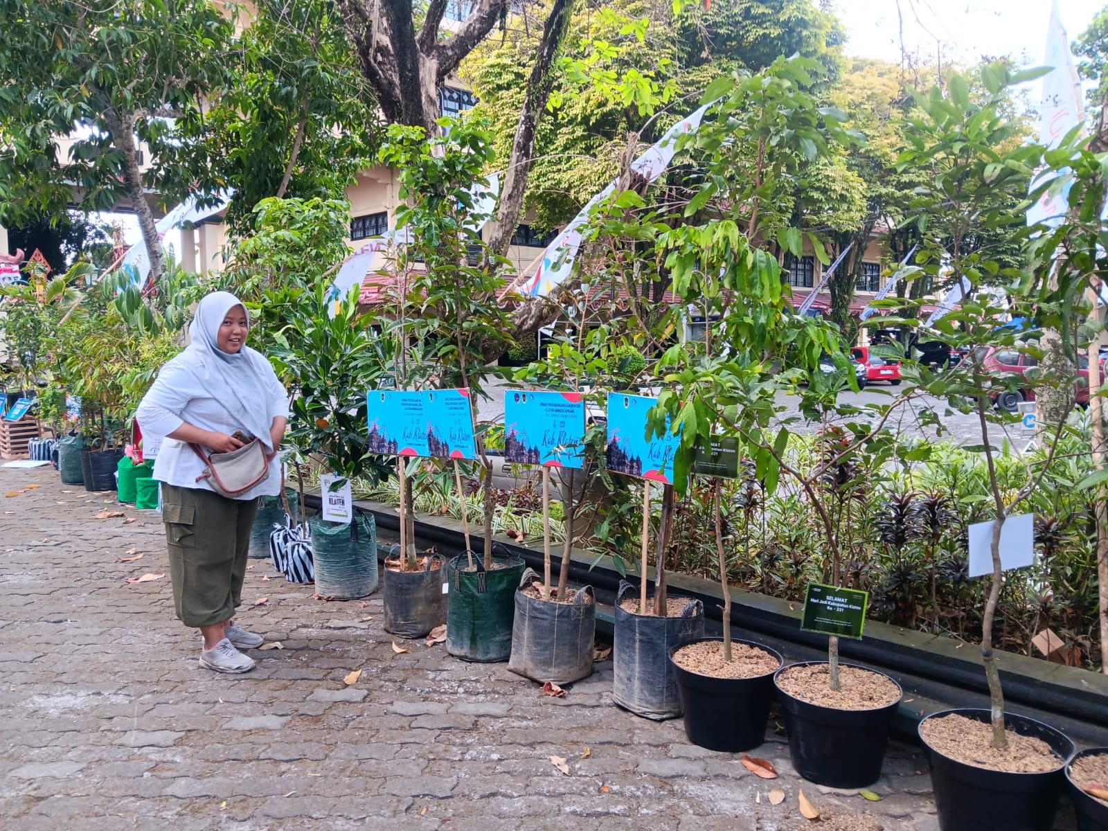 Deretan bibit tanaman buah di sekitar Pendapa Pemkab Klaten sebagai ucapan Hari Jadi Ke-221 Kabupaten Klaten. (Angga Purenda/Radar Solo)