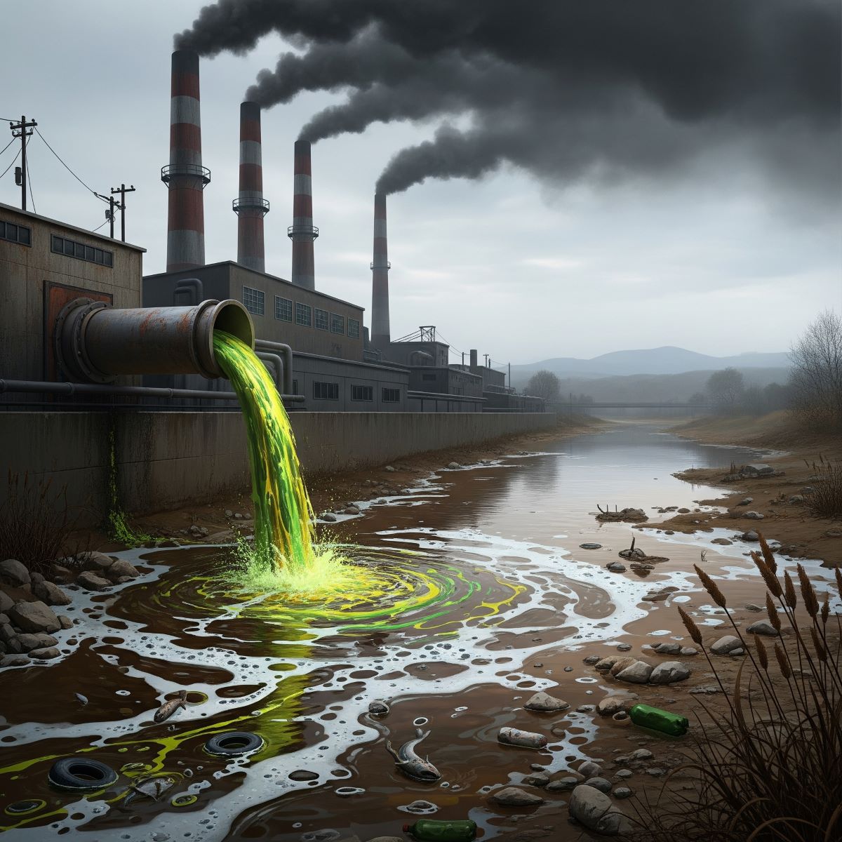 Ilustrasi pembuangan limbah ke sungai.