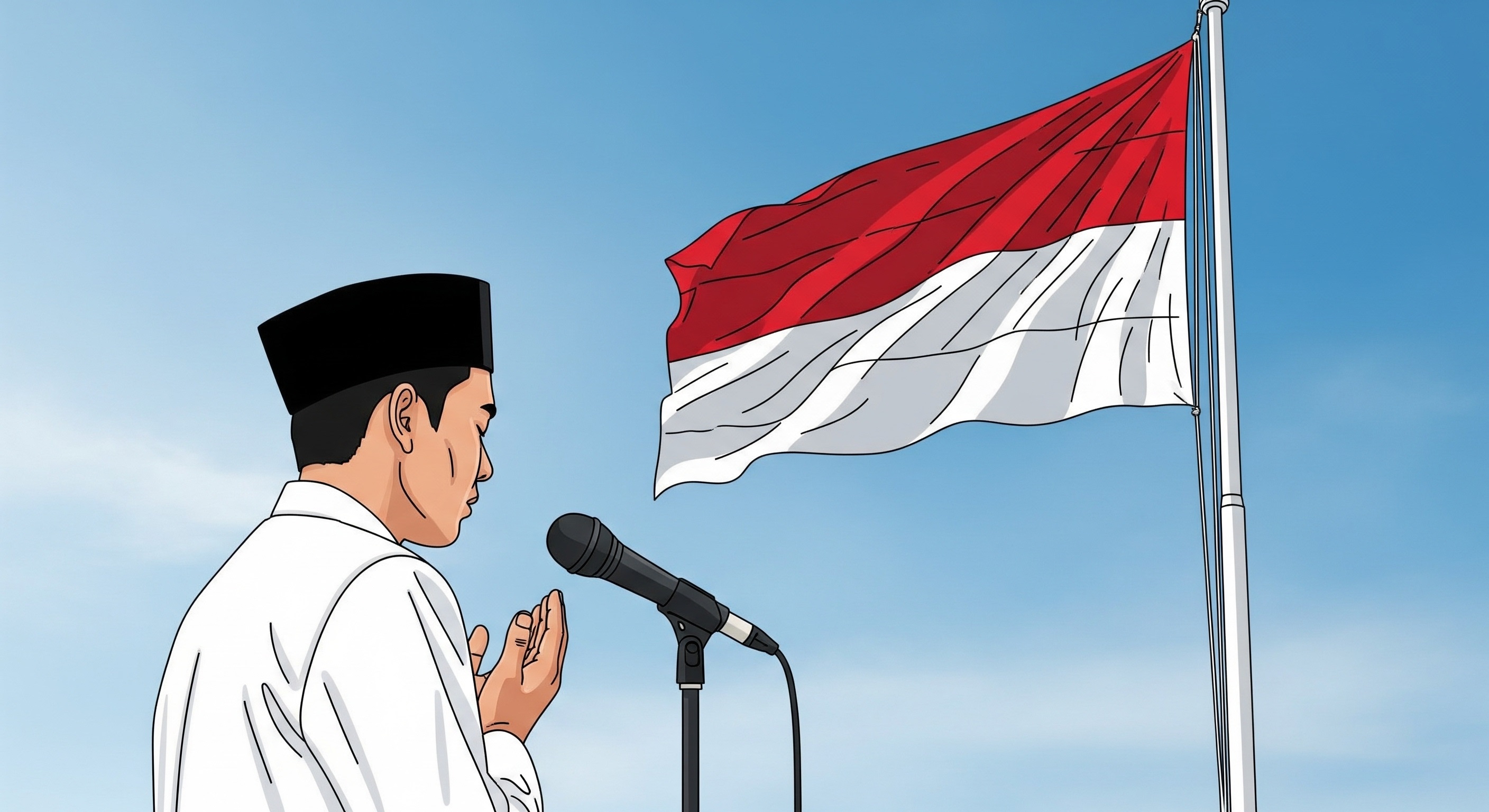 5 contoh doa upacara 17 Agustus 2025 singkat, khidmat, berisi rasa syukur dan harapan untuk persatuan dan kemajuan Indonesia.