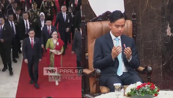 Wapres Gibran Rakabuming Raka berganti dasi dari merah ke biru muda.