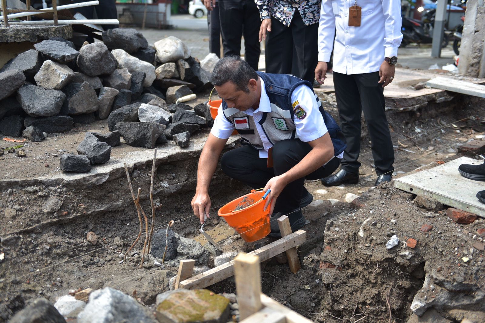 Peletakan batu pertama pembangunan pos damkar di Kecamatan Wonosegoro oleh Bupati Boyolali Agus Irawan, Rabu (20/8/2025).