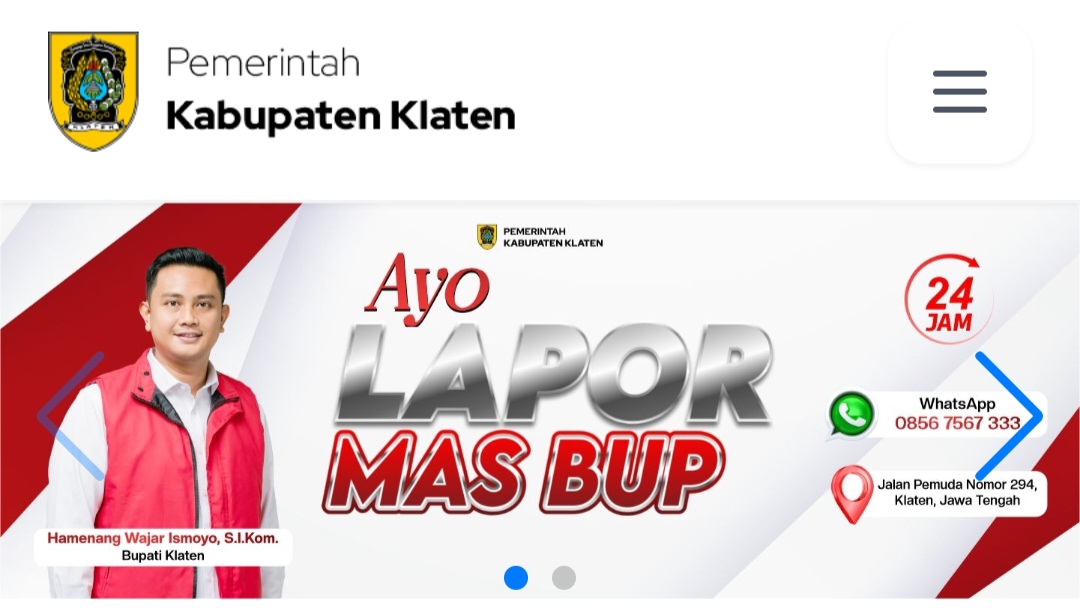 Tampilan kanal aduan Lapor Mas Bup yang merupakan terobosan Bupati Klaten dan Wakil Bupati Klaten. (Angga Purenda/Radar Solo)