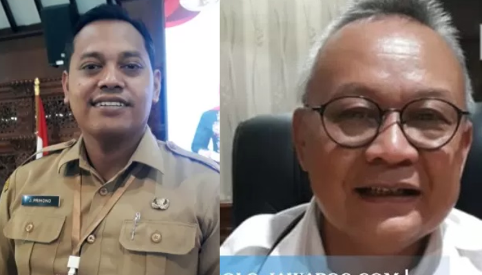 Sekda Klaten Jajang Prihono (kiri) dan mantan Sekda Klaten Jaka Salwadi kini ditetapkan tersangka dugaan korupsi pengelolaan Plaza Klaten.