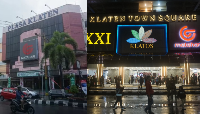 Plasa Klaten (kiri) yang kini telah bertransformasi menjadi Klaten Town Square dengan pengelolaan yang baru.