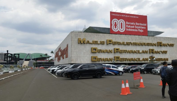 Situasi di kompleks parlemen, Senayan, Jakarta, Kamis (28/8/2025), saat ada aksi demo buruh.
