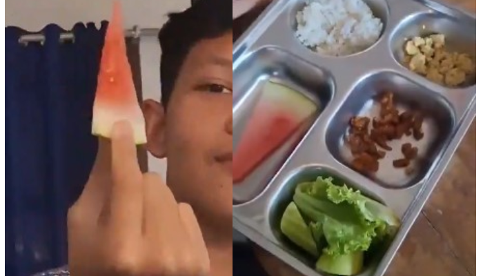 Potongan video semangka MBG setipis ATM dan porsi makanan minimalis.
