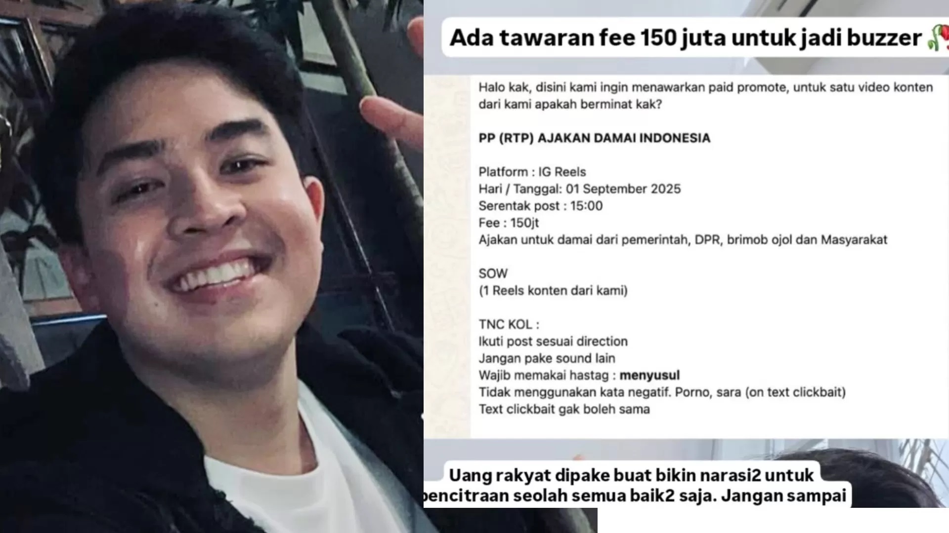 Jerome Polin bongkar tawaran jadi buzzer Rp150 juta sekali posting. Ia tolak keras, sebut uang rakyat lebih baik untuk gaji guru.