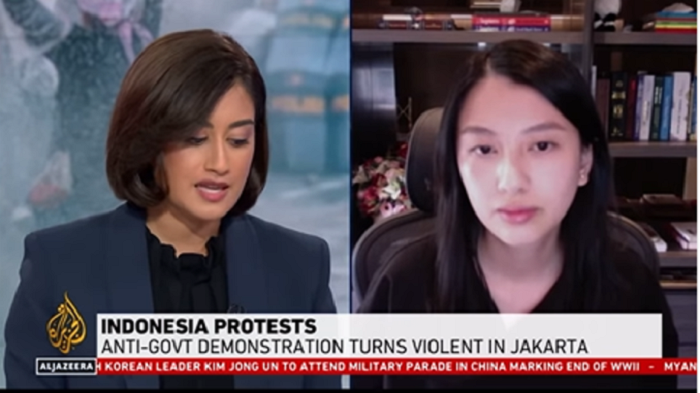 Abigail Limuria, Co-Founder What Is Up Indonesia, viral usai jadi narasumber Al Jazeera bahas demo DPR & isu ekonomi.