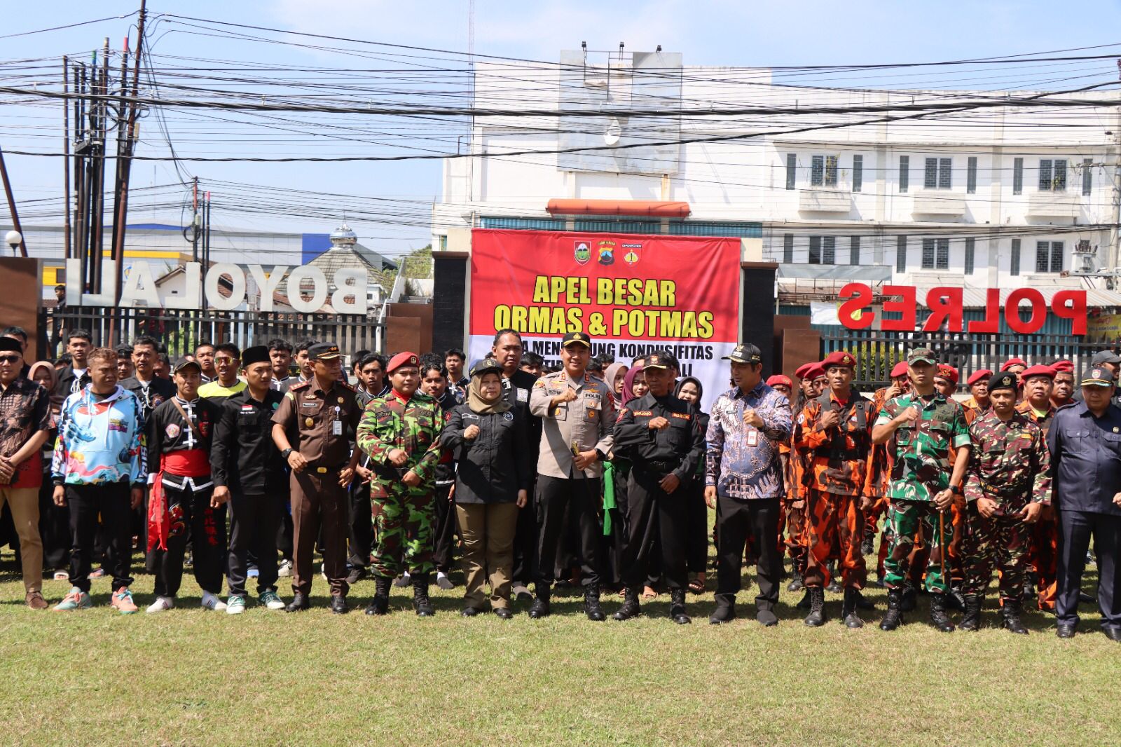Apel ormas dan potmas di halaman Mapolres Boyolali, Minggu (31/8/2025).