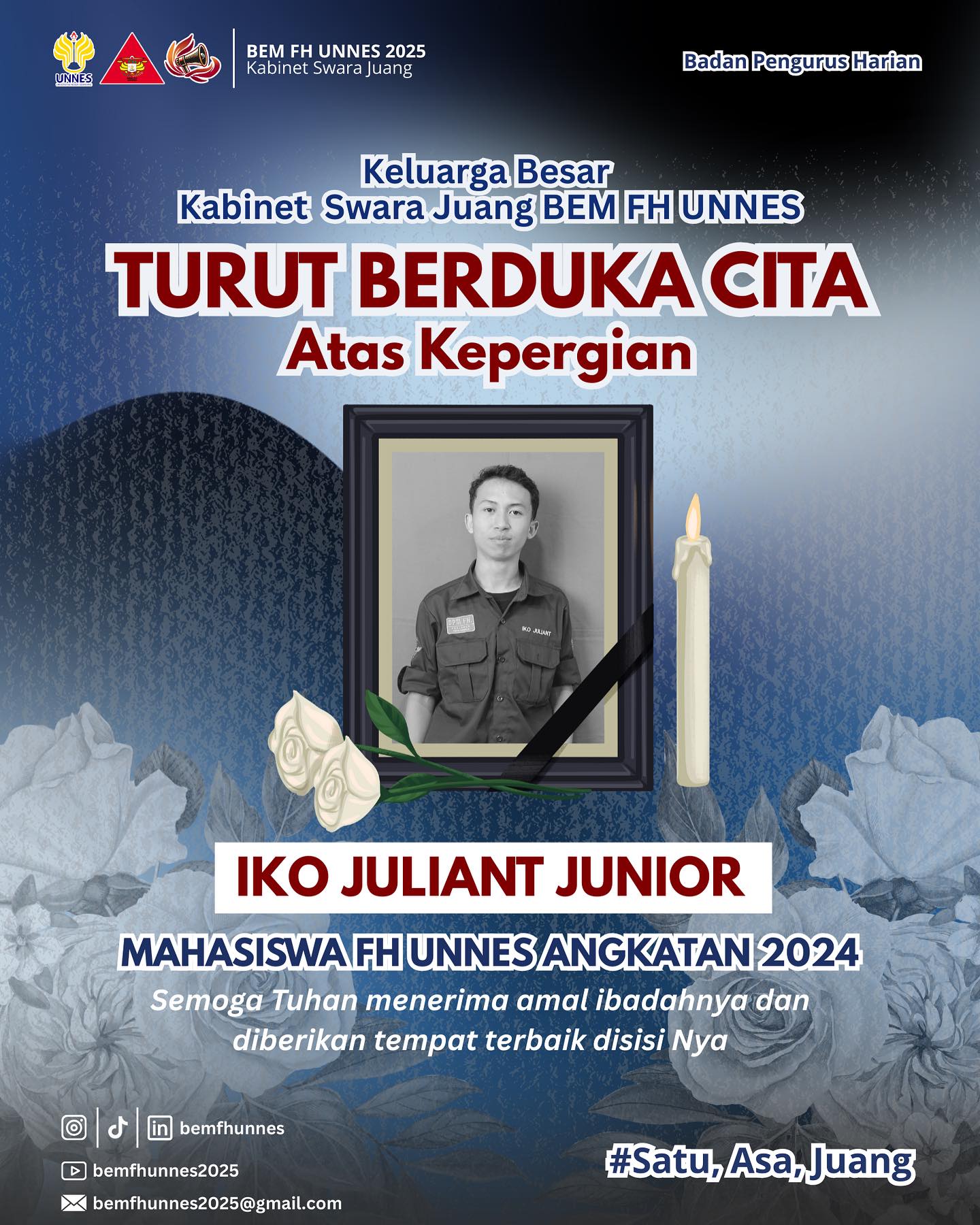 Viral, Kematian Mahasiswa FH Unnes Iko Juliant Junior Diselimuti&nbsp;Misteri, Sempat Ngigau di Rumah Sakit: Ampun Pak, Tolong Jangan Pukulin Saya Lagi