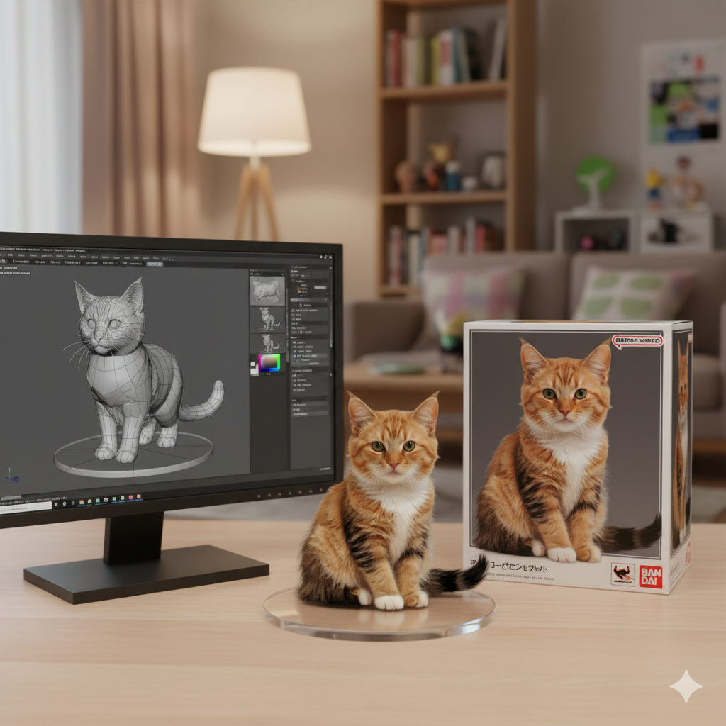 Foto AI miniatur kucing kesayangan.