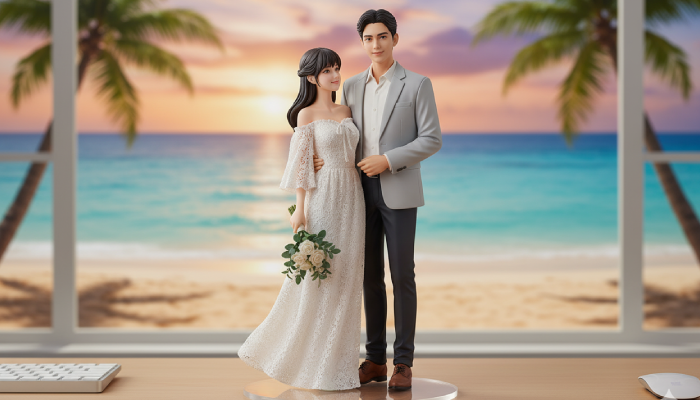 Foto AI miniatur pasangan ala prewedding pakai Google Gemini.