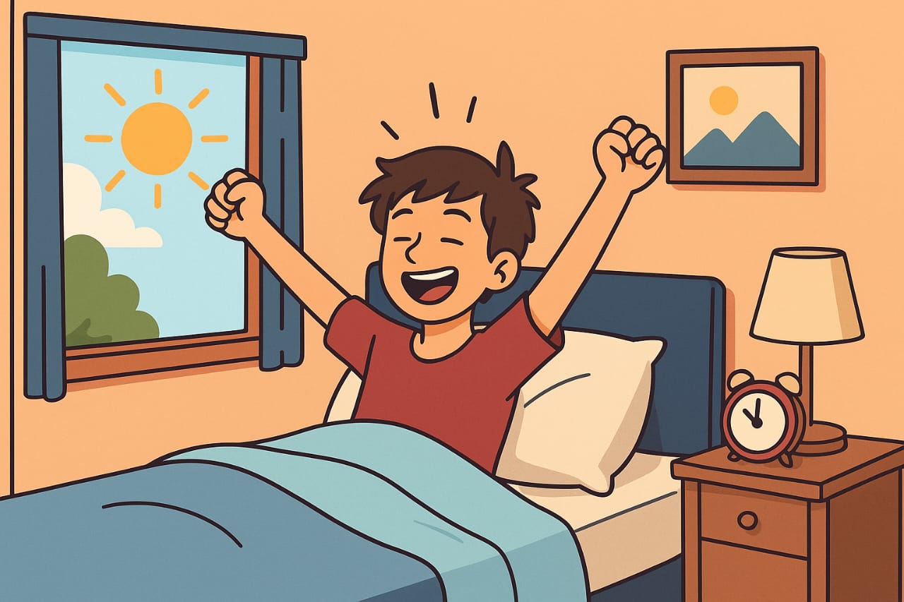 Ilustrasi bangun pagi yang menyegarkan.