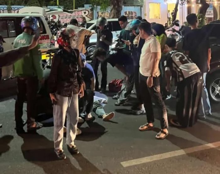 BUAT GEGER: Insiden kecelakaan tunggal terjadi di Jalan Slamet Riyadi, Senin (8/9/2025).