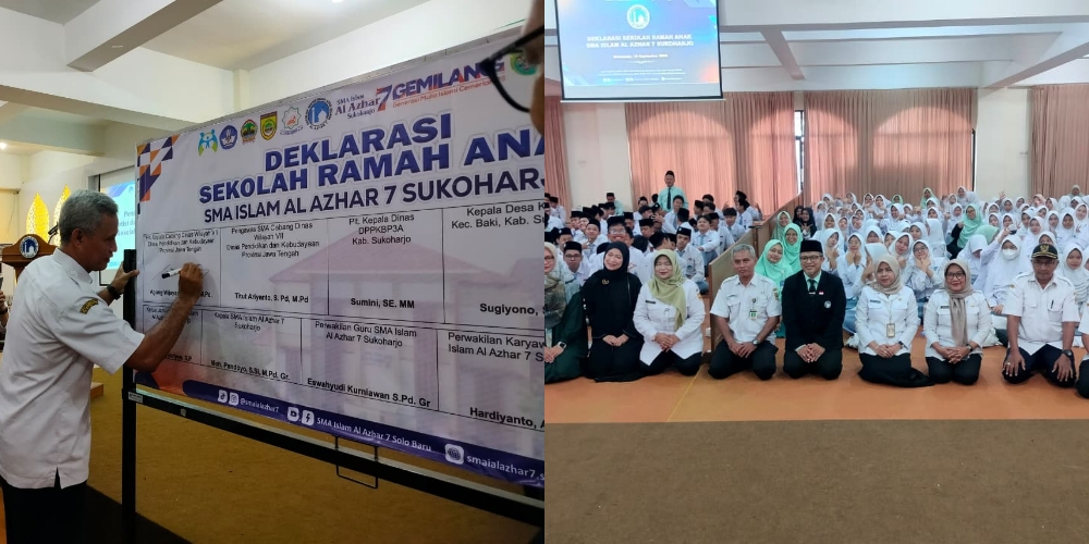 SMA Islam Al Azhar 7 Sukoharjo mendeklarasikan diri sebagai Sekolah Ramah Anak (SRA) di aula masjid kampus Al Azhar Solo Baru, Rabu (10/9/2025).