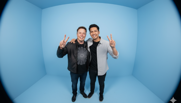Foto AI miniatur photobox bareng tokoh dunia Elon Musk.