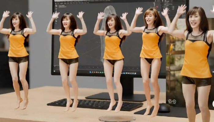 Foto AI miniatur action figure jadi video bergerak sway dance di TikTok.