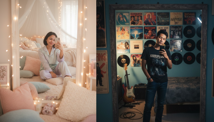 Beragam gaya mirror selfie bisa dibuat dengan Google Gemini.