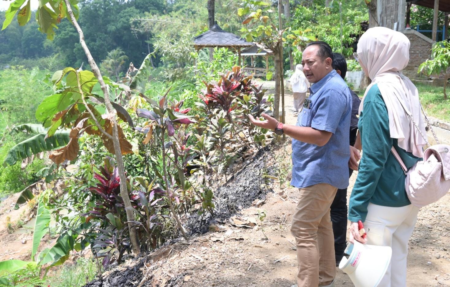 Bupati Karanganyar Rober Christanto meninjau pertanian organik di Desa Gentungan, Kecamatan Mojogedang, Minggu (28/9/2025) sore. (Rudi Hartono/Radar Solo)