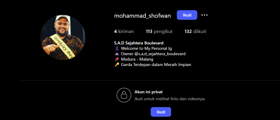 Akun Instagram pribadinya tercatat bernama @mohammad_shofwan