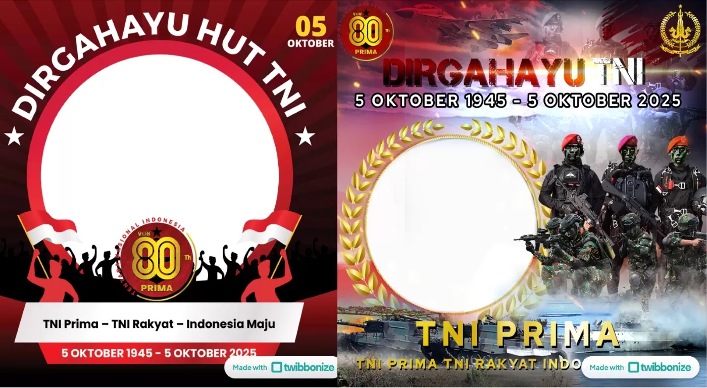 25 link Twibbon HUT TNI ke-80 Tahun 2025, gratis dan terbaru! Rayakan semangat TNI Prima, TNI Rakyat, Indonesia Maju di media sosial.