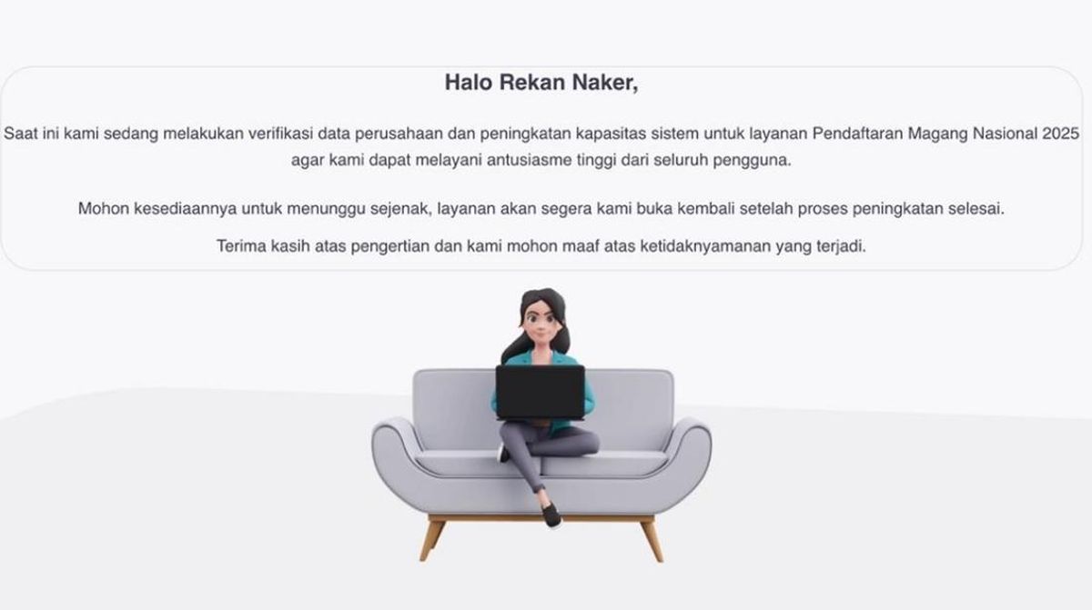 Link MagangHub Kemnaker error? Menaker imbau pendaftar tetap tenang, pendaftaran magang masih dibuka hingga 12 Oktober 2025.