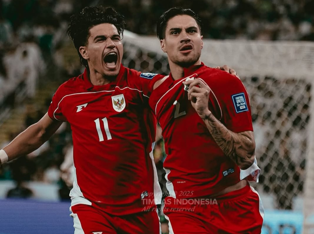 Timnas Indonesia merayakan gol di Kualifikasi Piala Dunia 2026 zona Asia. 