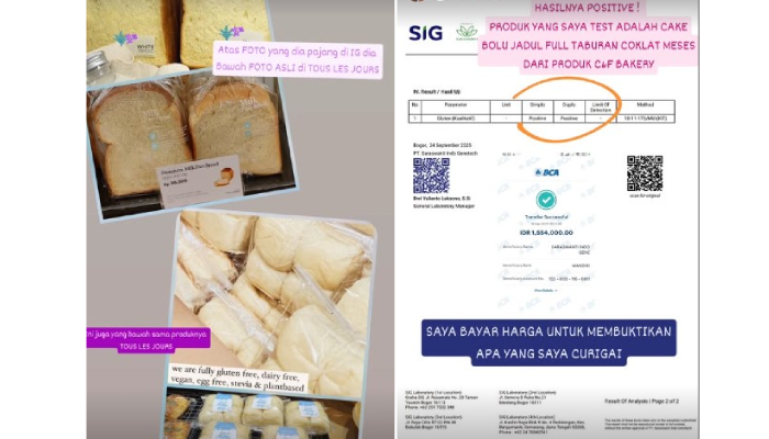 Felicia tunjukkan bukti roti hasil repacking dari toko roti lain, dan hasil uji lab roti yang dijual Bake n Grid.