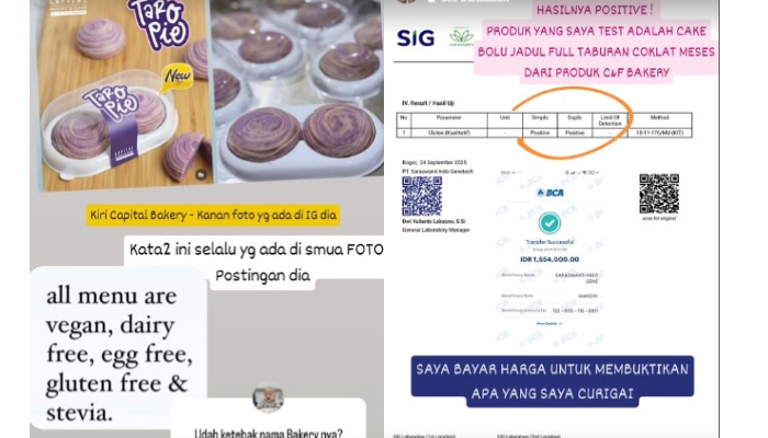 Produk roti yang dijual Bake n Grind dan diklaim gluten free, ternyata palsu.