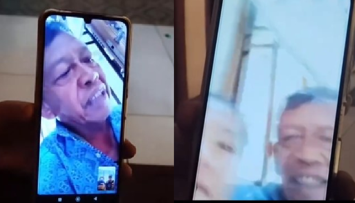 Mbah Tarman saat di-video call dan menunjukkan posisinya sedang bersama istrinya, Sheila Arika.