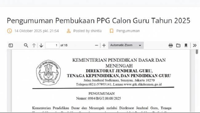 Pendaftaran PPG Calon Guru Tahun 2025 resmi dibuka, berikut syarat, biaya, dan jadwal lengkap program pendidikan profesi guru.