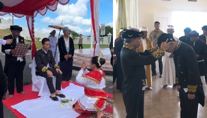 Wapres Gibran Rakabuming Raka mengikuti prosesi pemberian gelar kehormatan Kaicil Kastela dari Kesultanan Ternate.