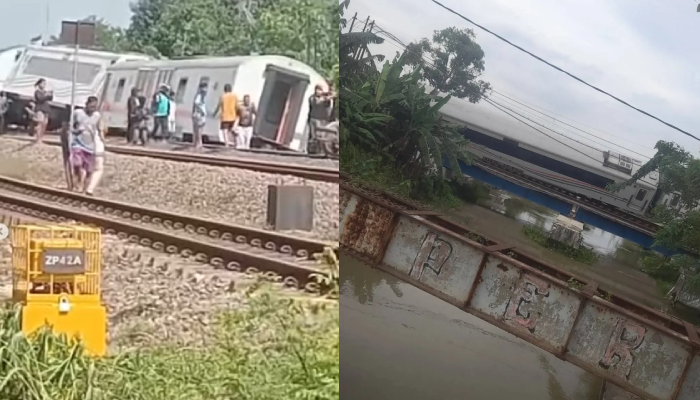 KA Purwojaya rute Gambir-Cilacap yang mengalami anjlok di Bekasi, Sabtu (25/10/2025).