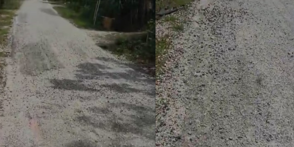 Kerikil berserakan di lokasi proyek perbaikan jalan wilayah Desa Tengger, Kecamatan Puhpelem.