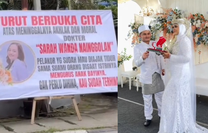 Momen bahagia saat Suci Feblika menikah (foto kanan). Karangan bunga