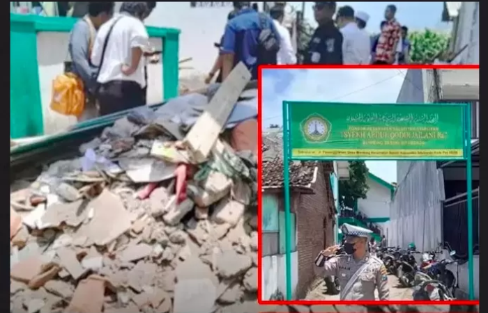 Puing-puing reruntuhan abruknya asrama putri Pondok Pesantren Salafiah Syafi