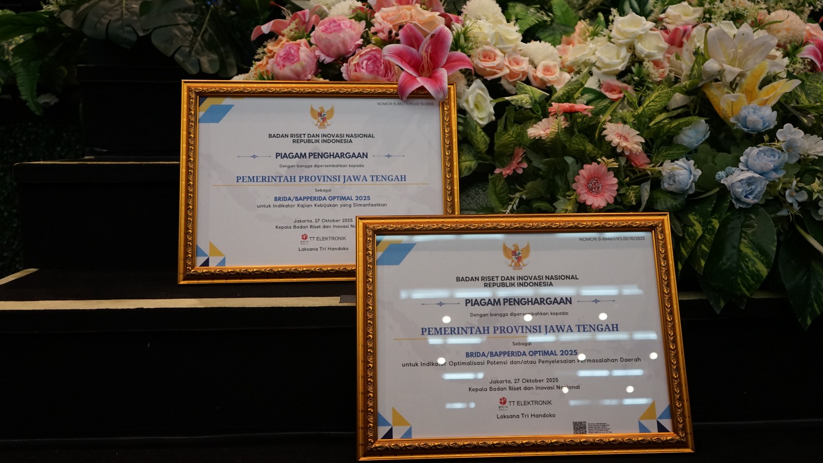Brida Jateng meraih dua penghargaan, yakni untuk kategori Indikator Optimalisasi Potensi dan/atau Penyelesaian Permasalahan Daerah, dan kategori Indikator Kajian Kebijakan yang Dimanfaatkan